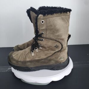 Columbia Boots Womens Size 7.5 Brown Suede Lace Up Faux Fur Omni-Grip Winter